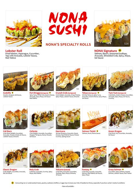 Nonas sushi - Our Sushi. Made to order, our sushi, poke, smoothies and more are always fresh and delicious! Locally owned and operated. See Menu. WE’RE OPEN: Monday - Saturday 10am-2pm. 4pm-8pm. Hungry? Come see us today! 903.771.4154. 2114 Texoma Parkway Suite 500. Sherman, TX 75090.